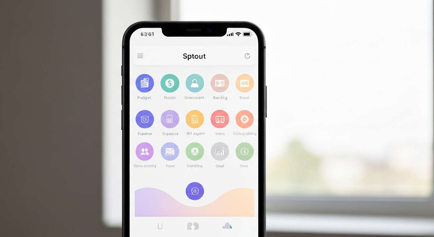 깔끔하고 현대적인 스마트폰 화면에 여러 개의 재테크 앱 아이콘 또는 간단한 금융 관리 대시보드가 보이는 모습
