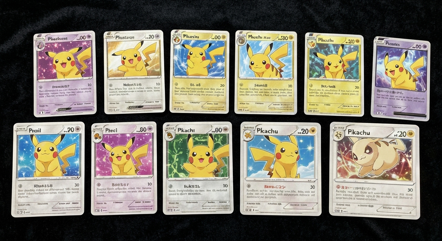 다양한 테마와 시리즈의 피카츄 희귀 카드들