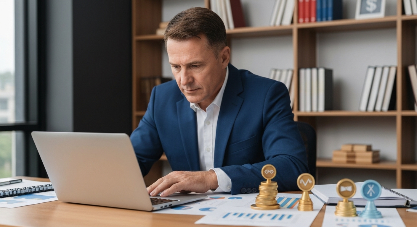 퇴직연금 DC형의 성공적인 운용을 위해 투자 포트폴리오를 분석하고 전략을 세우는 모습.