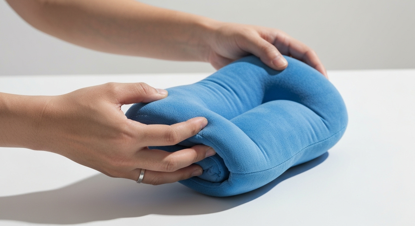 가벼운 캠핑 베개를 선택할 때 고려해야 할 소재, 크기, 휴대성 등을 보여주는 이미지