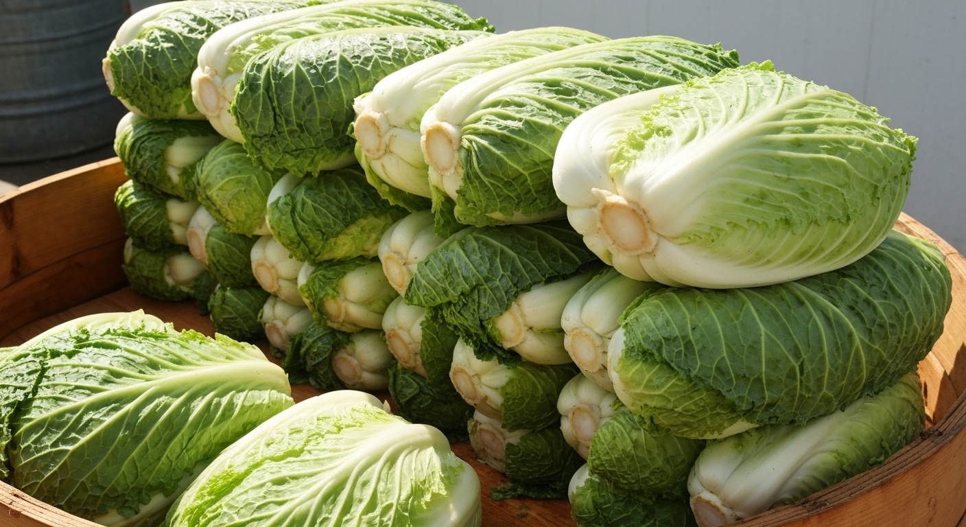 20kg의 풍성한 절임배추가 김장 준비를 위해 쌓여있는 모습.