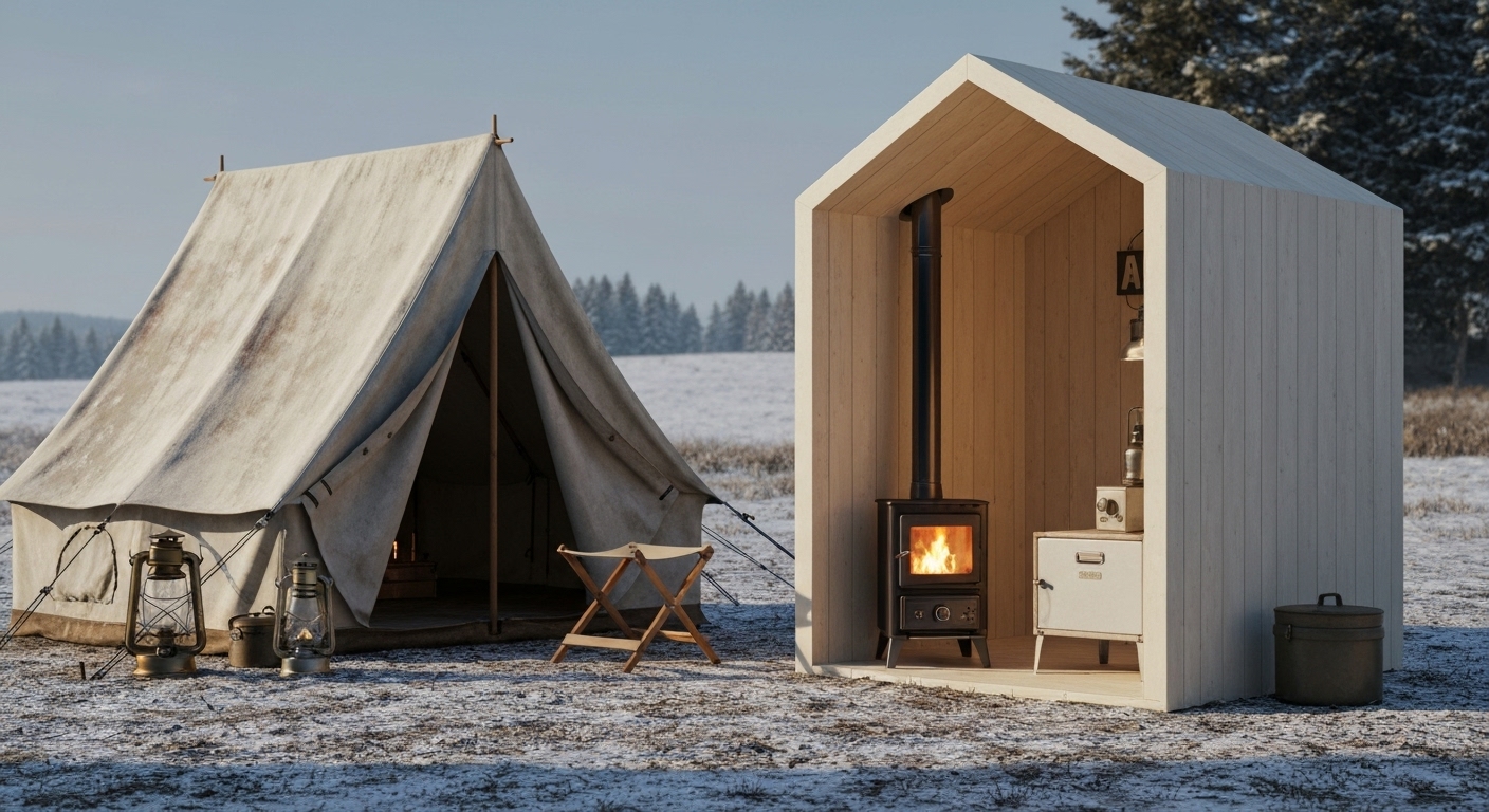 빈티지, 미니멀, 북유럽 감성이 조화롭게 어우러진 캠핑장 풍경.