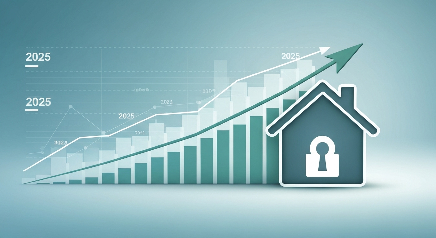 성장하는 그래프와 안정적인 주택 아이콘이 결합된 모습으로, 2025년 이후의 현명한 자산 관리를 상징
