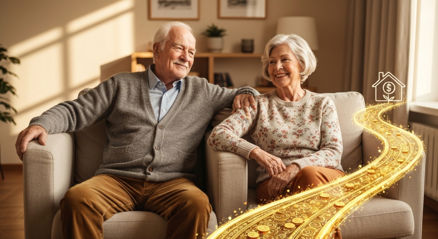 편안하게 집에 머물면서 주택연금을 받는 노년 부부의 모습