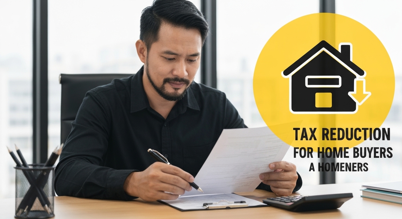 세금 감면 혜택으로 주택 구매 부담이 줄어든 것을 확인하며 기뻐하는 사람