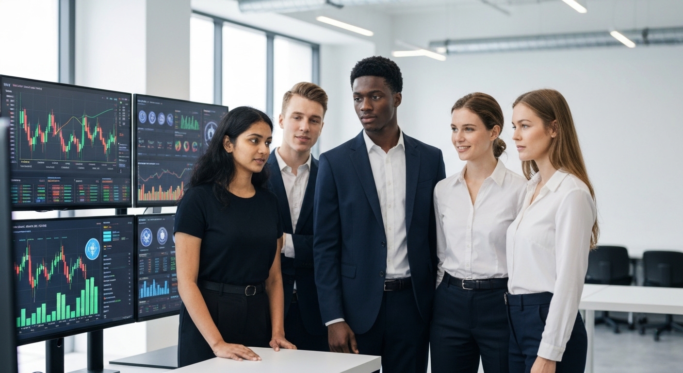 다양한 디지털 투자 플랫폼을 통해 주식, ETF, 가상화폐 등 여러 자산에 적극적으로 투자하는 MZ세대 투자자들의 모습.