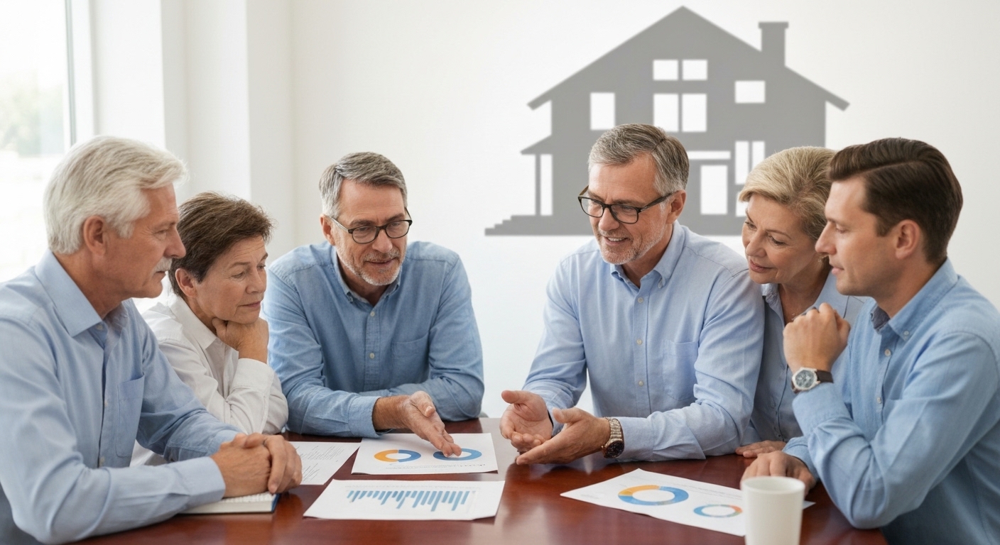 가족이 부동산 증여 상속 절세 전략에 대해 전문가와 상담하는 모습