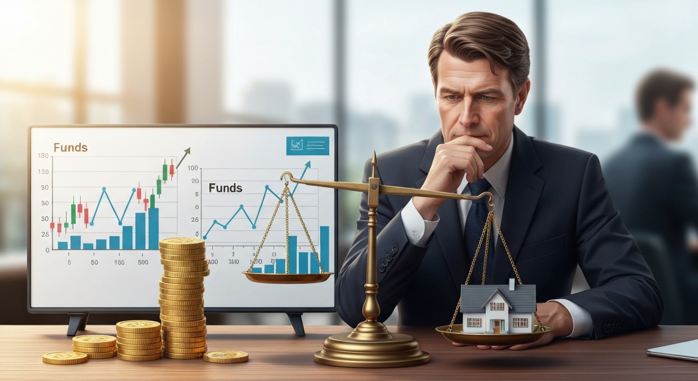 예적금, 펀드, 주식, 부동산 등 다양한 투자 유형을 저울질하며 분산 투자하는 모습